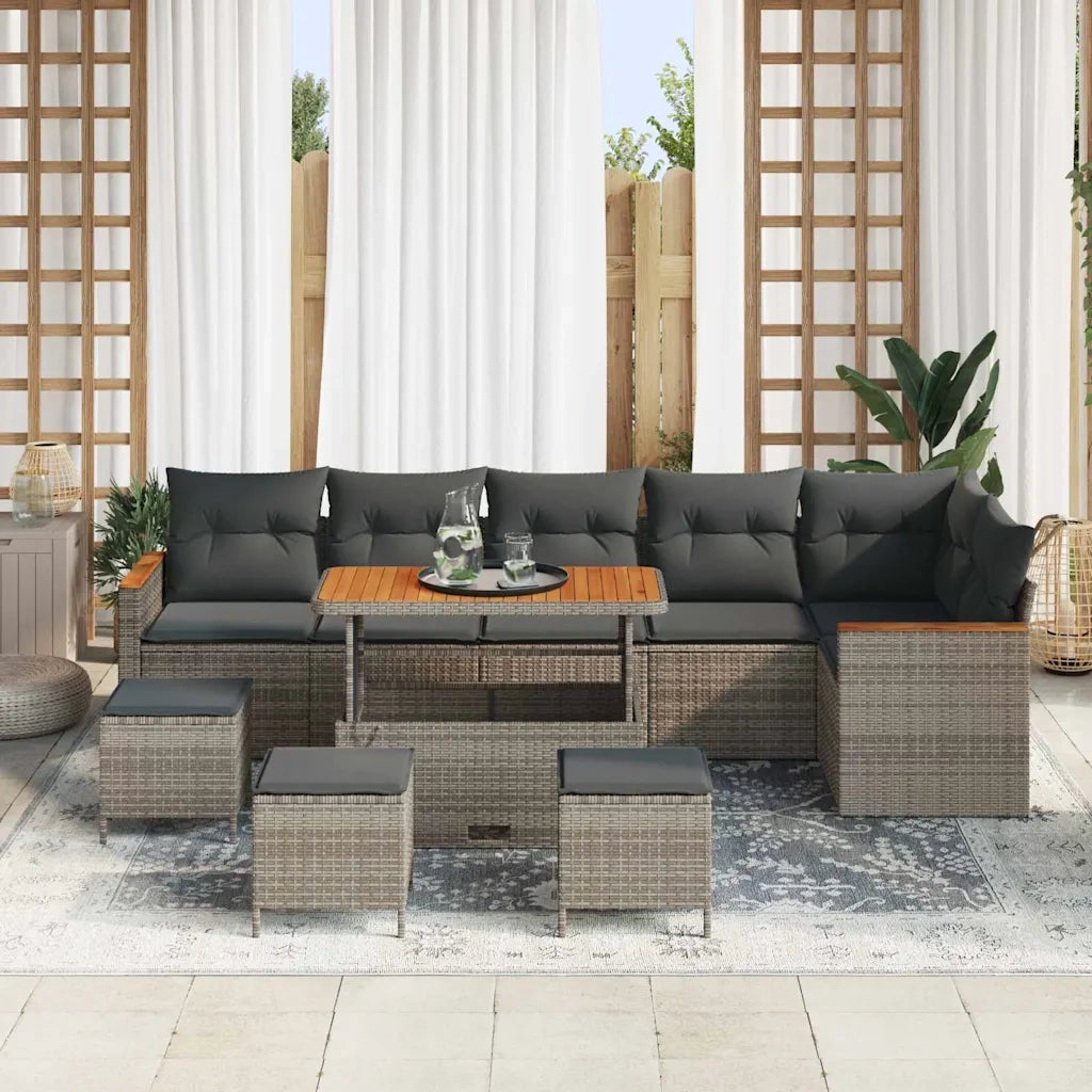 Set Divano da Giardino con cuscino 10 pcs Grigio Poly Rattan