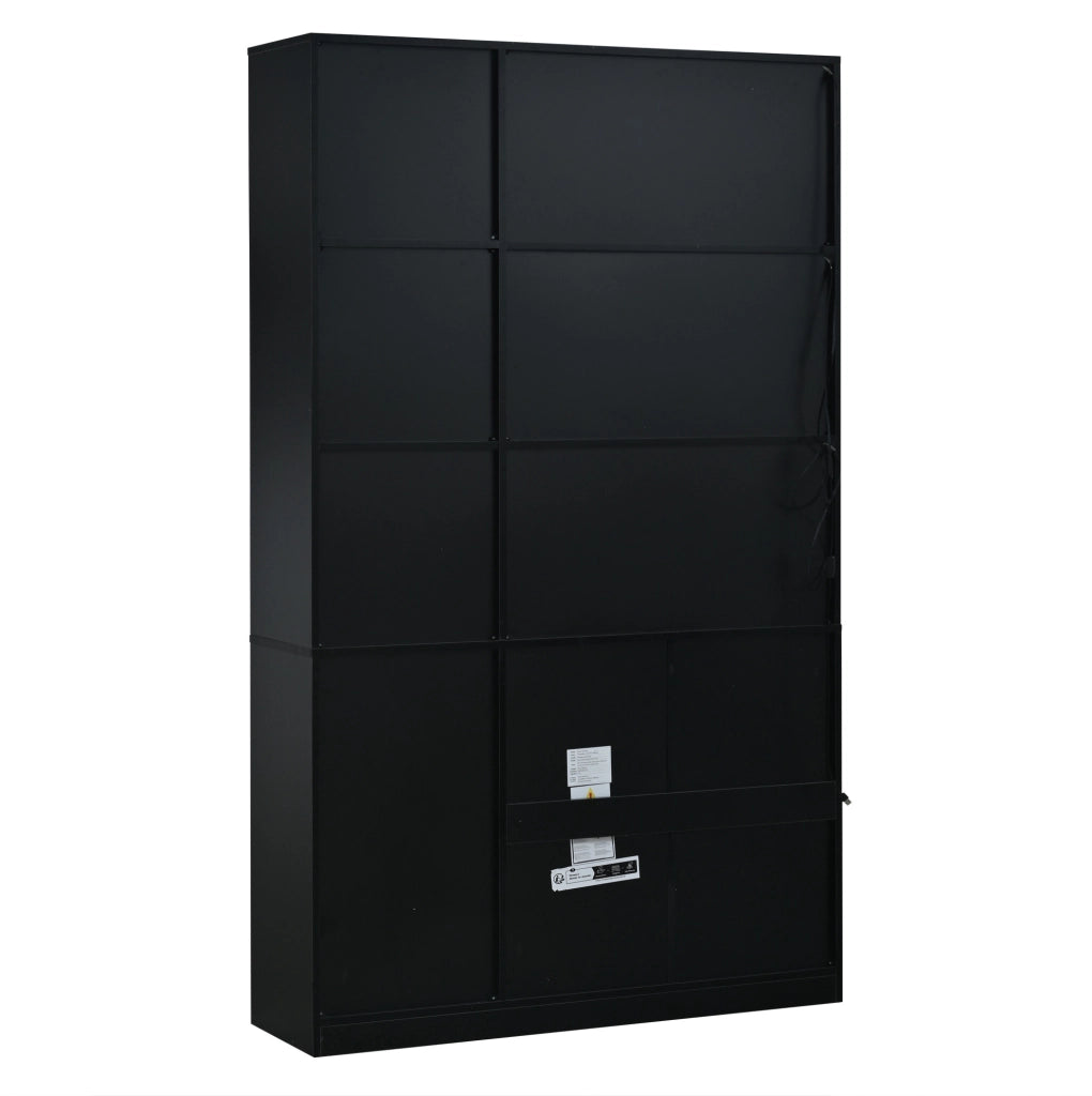 Mobile alto con vetrina in vetro e LED 120x35x200 cm; 4 cassetti; nero