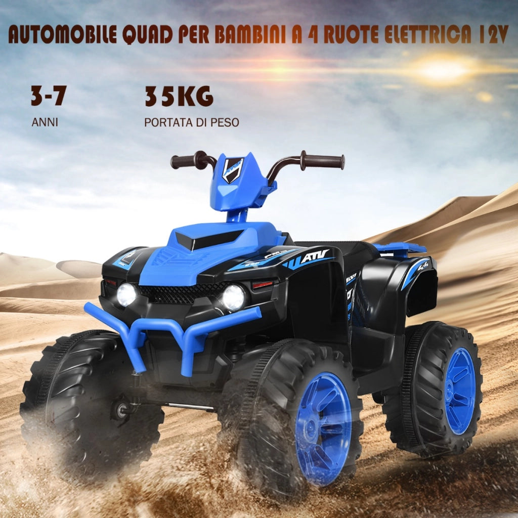 Quad elettrico ATV 12 V per bambini con musica e luci LED, Quad a batteria con sedile comodo 104x67x74cm Blu-Macchinine giocattoli