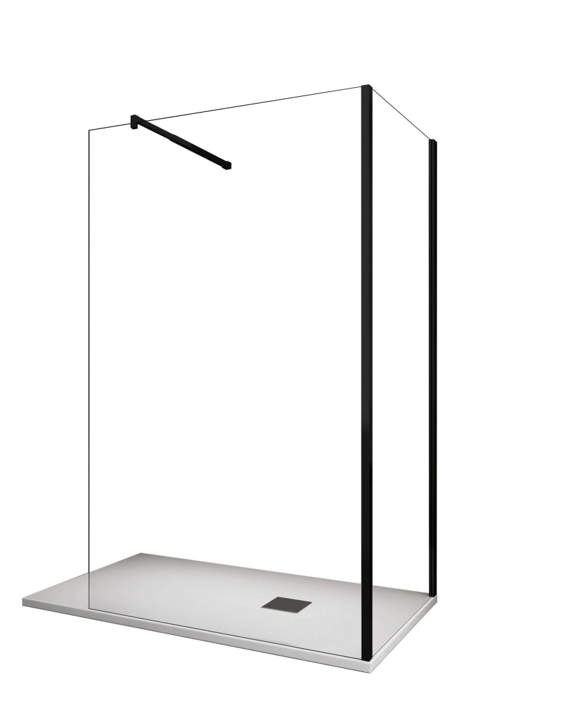 Parete Doccia Angolare walk-in h 200 vetro 8MM trasparente Telaio Nero con Accessori - 70X110 REVERSIBILE