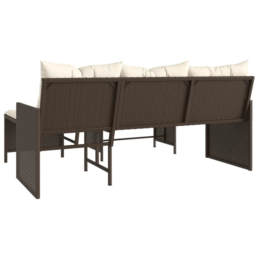 Divano da Giardino con Tavolo e Cuscini a L Marrone Polyrattan 365573
