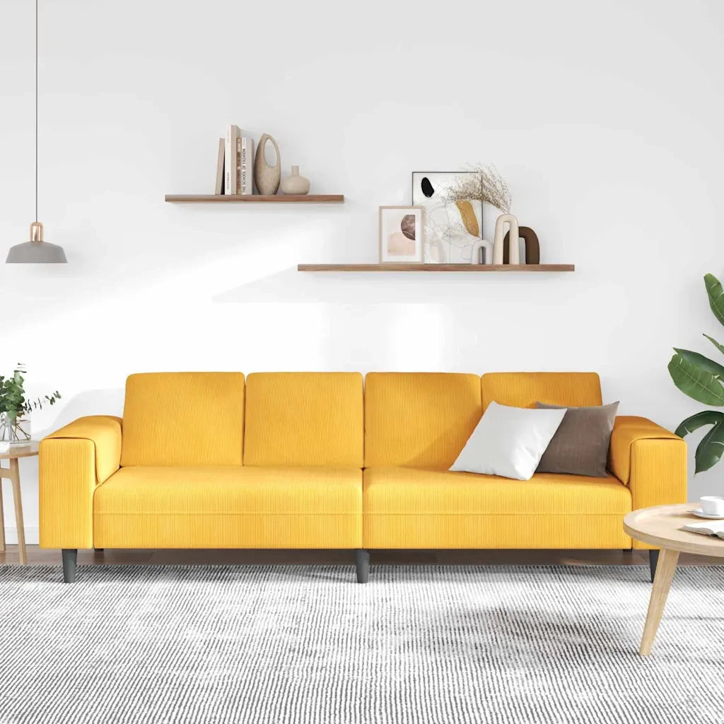 Divano Giallo Chiaro 250 x 77 x 76 cm Tessuto in Cords 3335106