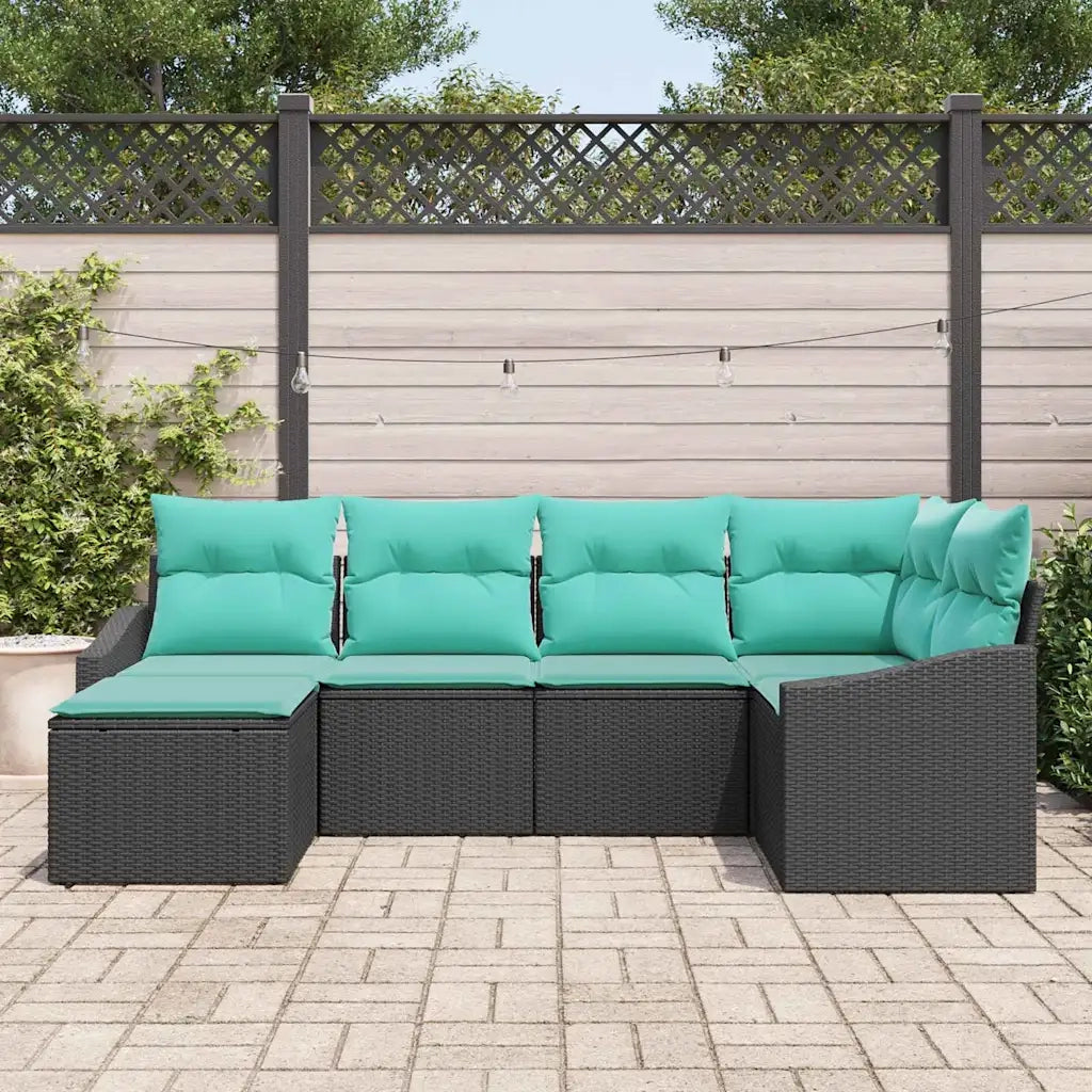 Set di divani con cuscino 6 pcs Nero polyrattan 3346796