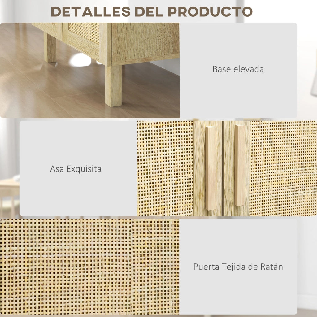 Credenza Boho con Ante a Griglia e Ripiani Regolabili ¨C Xylo ¨C Legno Naturale 73x41x102 cm