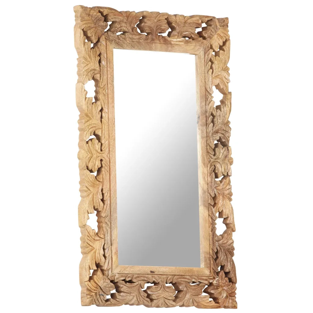Specchio Intagliato a Mano 80x50 cm in Legno Massello di Mango 321639