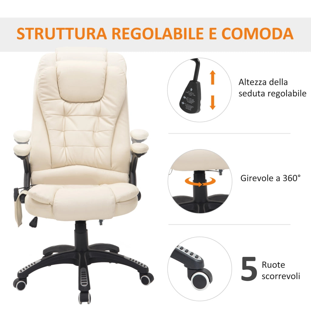 Poltrona Massaggiante Ufficio Regolabile ¨C Minimal ¨C Beige, 62x68x111-121 cm