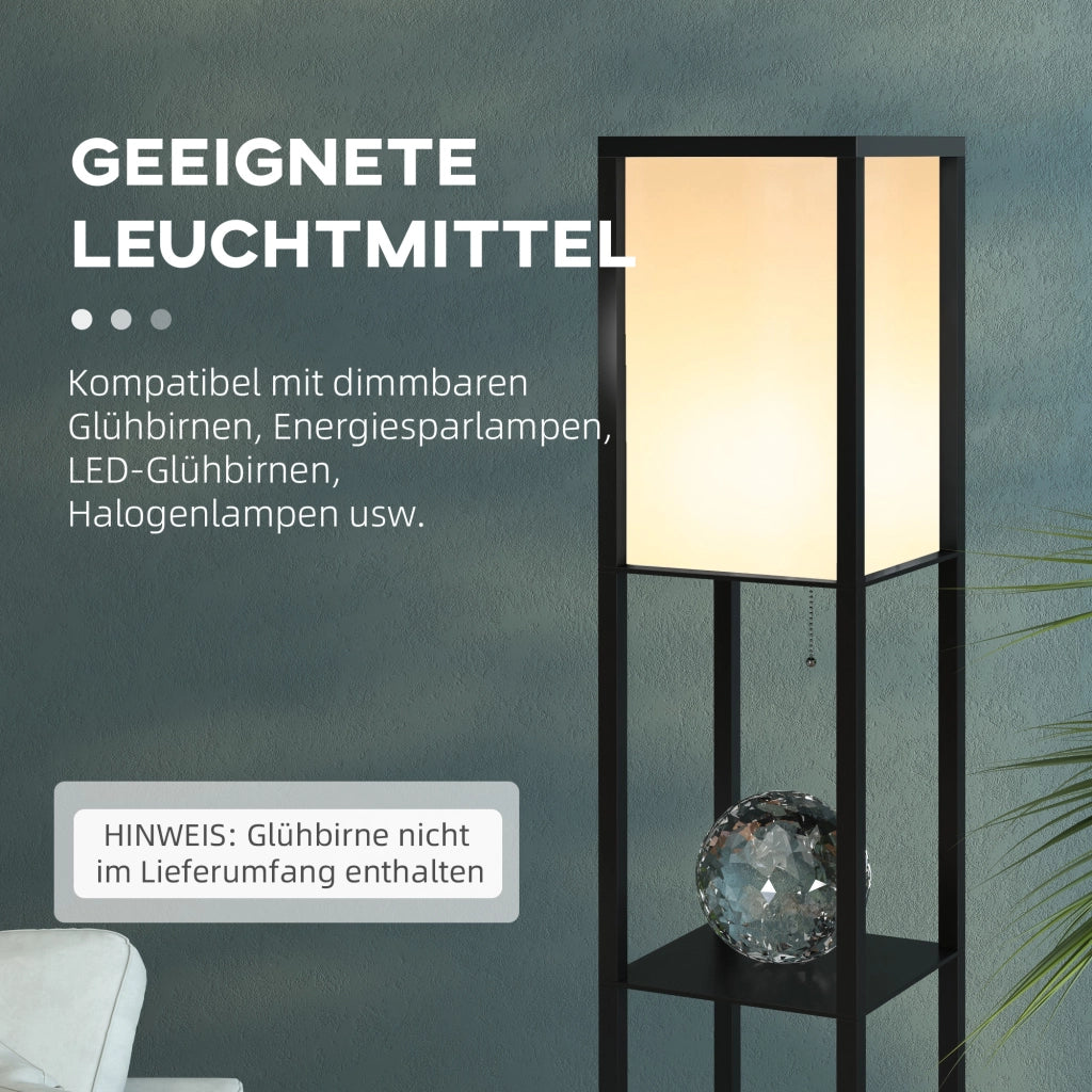 Lampada da terra con ripiani, attacco E27 fino a 40W (lampadina non inclusa), illuminazione per interni per soggiorno e camera da letto, legno nero,