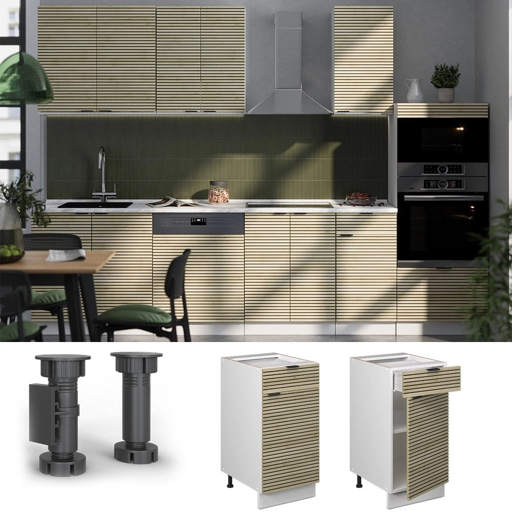 Mobiletto base per cucina Fame-Line Pannello in quercia/Bianco 40 cm, PL Marmo Vicco