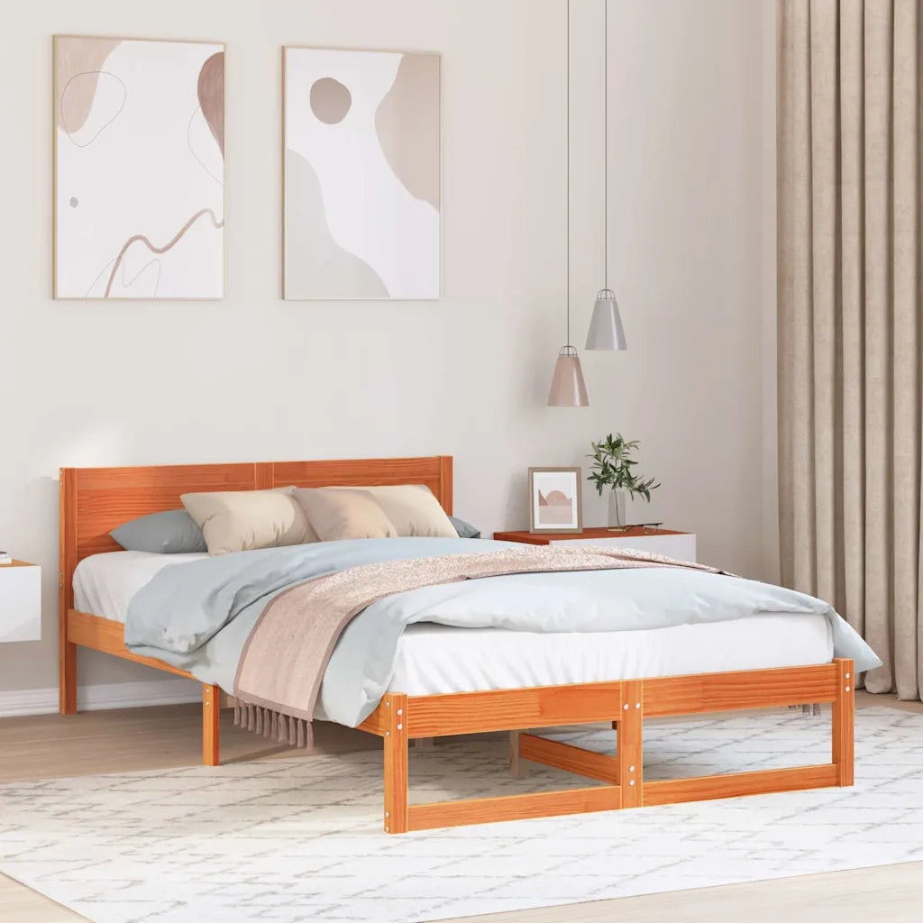 Letto matrimoniale | Letto per adulti | Struttura del letto Marrone cerato 120 x 190 cm Pino massello