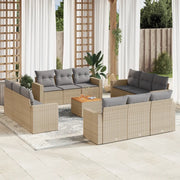 Set Divano da Giardino 13 pz con Cuscini Beige in Polyrattan 3224057