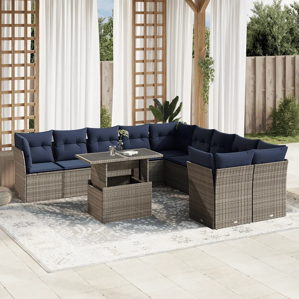 Set Divani da Giardino 11 pz con Cuscini Grigio in Polyrattan 3266881