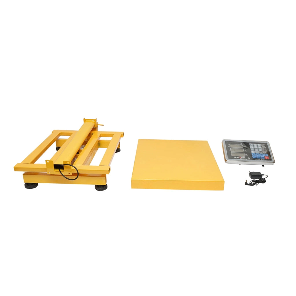 Bilancia elettronica da pavimento a piattaforma, portata 350 kg, con braccio pieghevole e schermo LCD. Breckner Germany