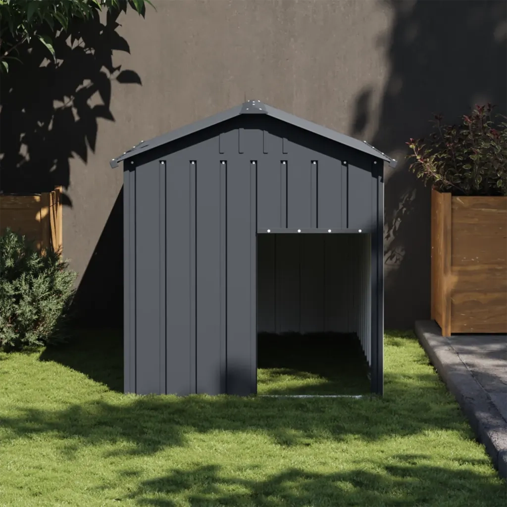Casetta Cani con Tetto Antracite 117x153x123 cm Acciaio Zincato CFW2509345
