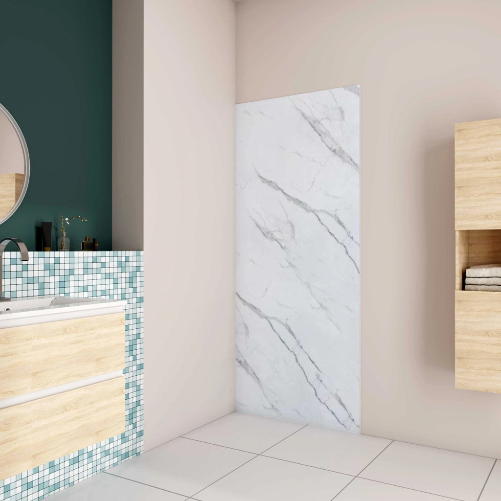100x210 cm Pannello Doccia Realizzato in Alluminio Spessore 3mm con Profili Finitura Bianco Alba per Rivestimento Parete Bagno