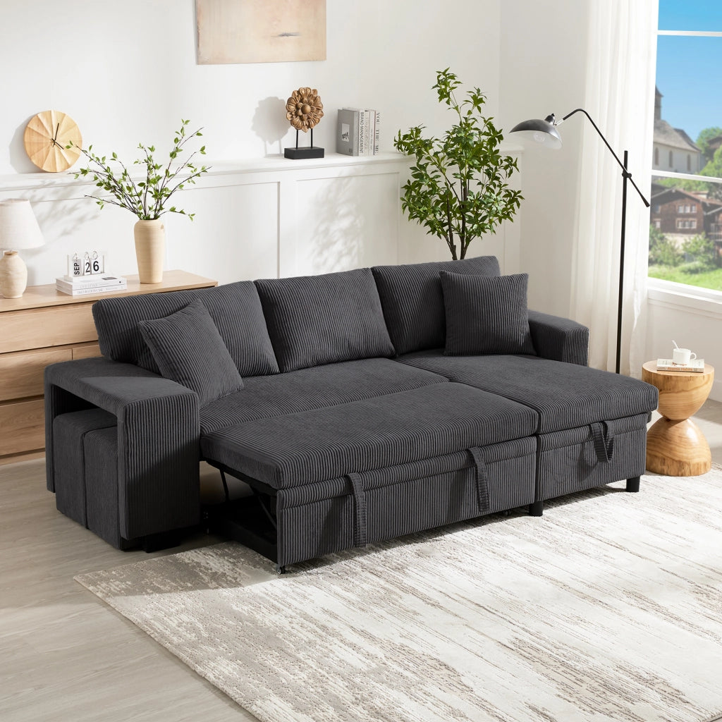 Divano Letto Angolare 3 Posti con Contenitore, USB e Cuscini ¨C MINIMAL ¨C Grigio