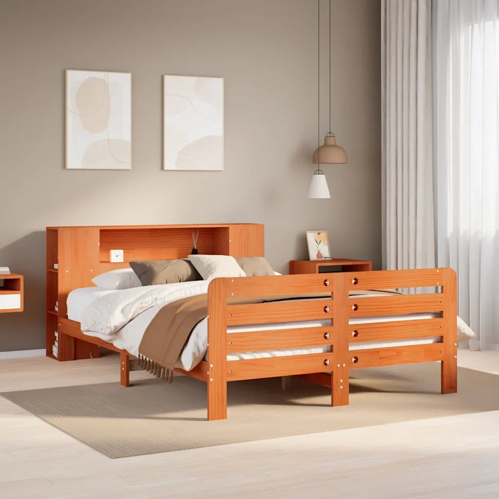 Giroletto senza Materasso-Struttura Letto Marrone Cera 150x200 cm Legno di Pino 901589