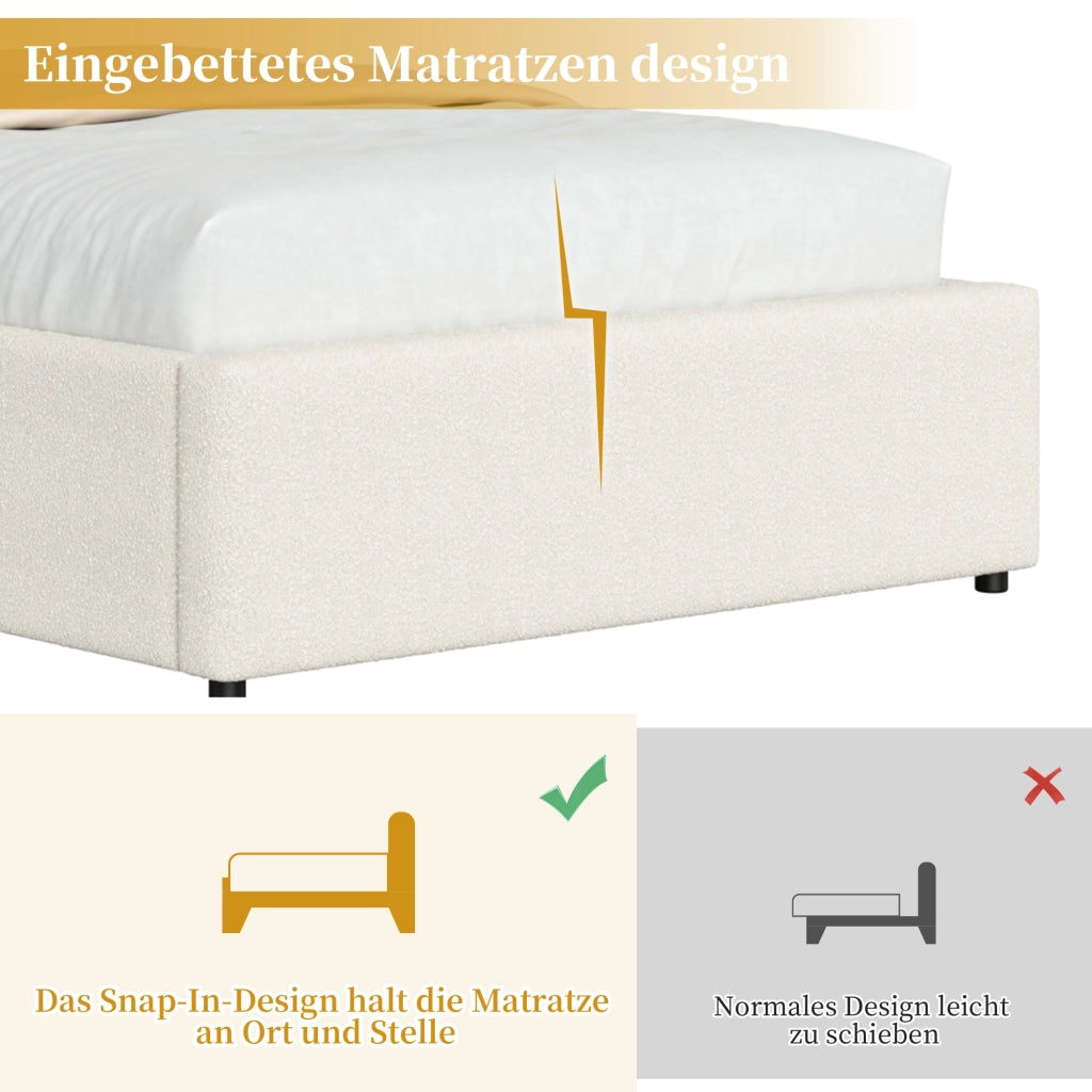 letto imbottito bouclé bianco 90 x 200 cm