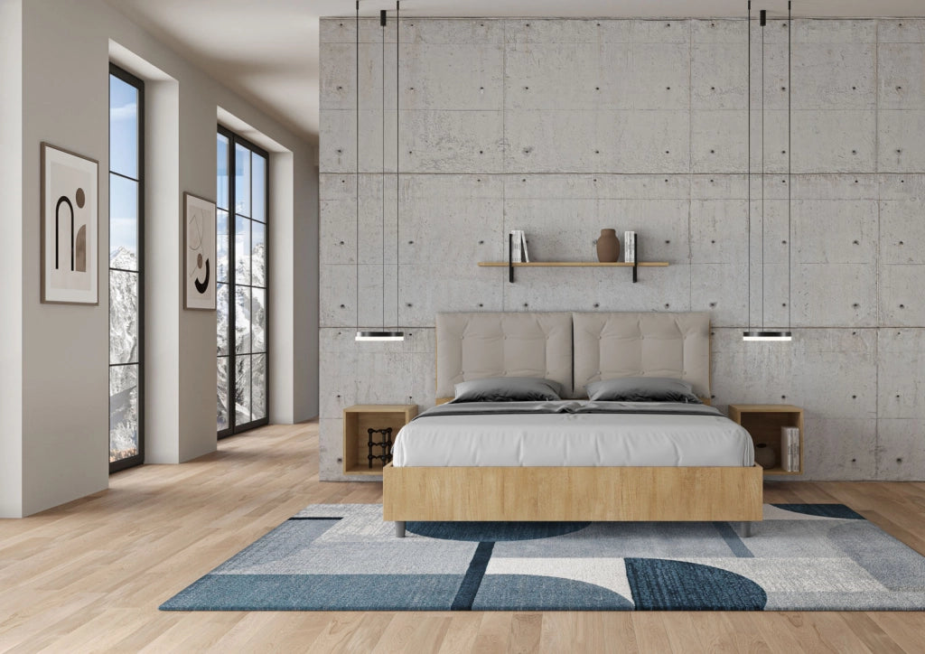 Letto Matrimoniale 160x200 cm con Rete e Contenitore Alzata Comoda Struttura Quercia con Cuscini in Similpelle Egos