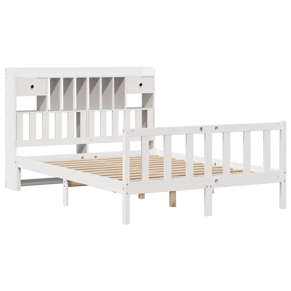 Letto Libreria senza Materasso-Struttura Letto con contenitore Bianco 140x190 cm Legno di Pino 422657