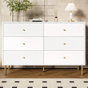 Cassettiera moderna a 6 cassetti 120x40x78 cm in MDF bianco con maniglie in lega di zinco