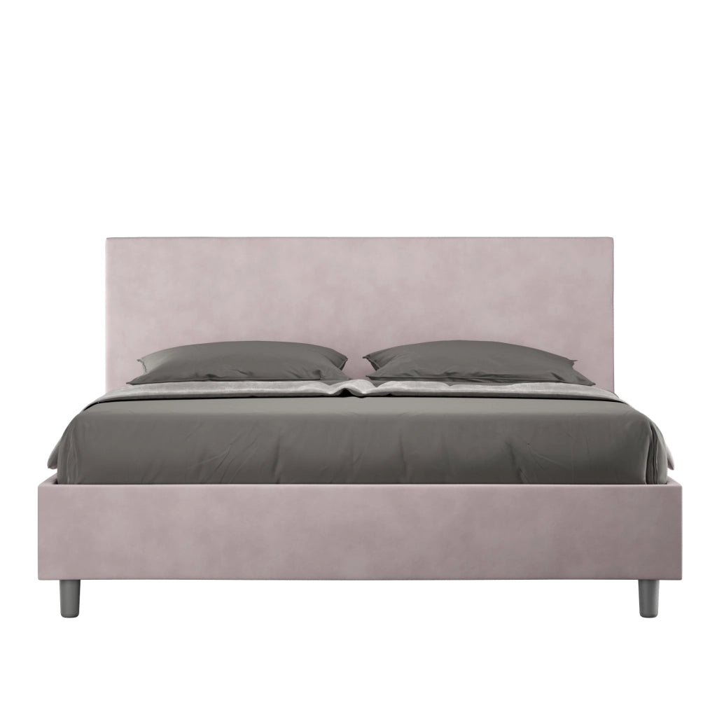 BS COM Letto queen size con rete imbottito 150x190 microfibra glicine
