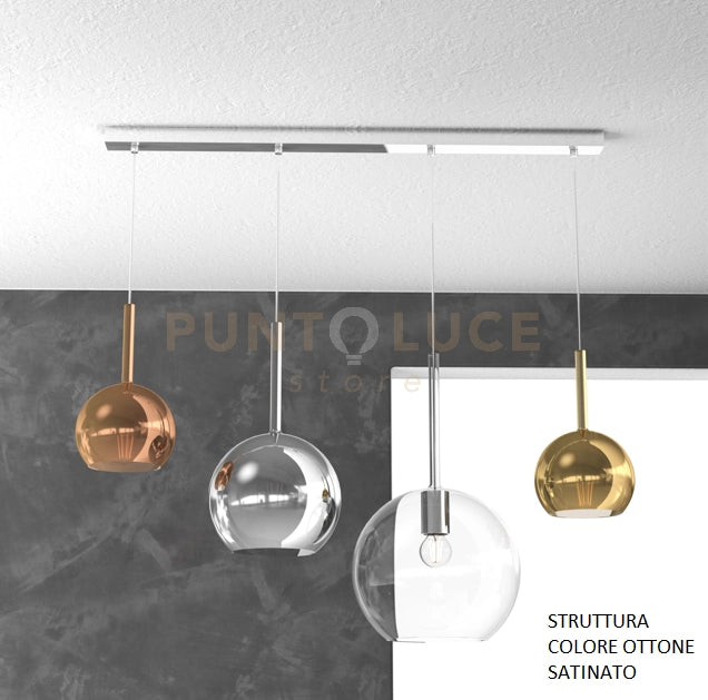 SOSP. OTTONE SAT. RETTANGOLARE 4 LUCI VETRI (1 GRANDE TR+1 MEDIO CR+2 PICCOLO(1 X OR + 1 X RA) 1155OS-S4 RMIX-MC