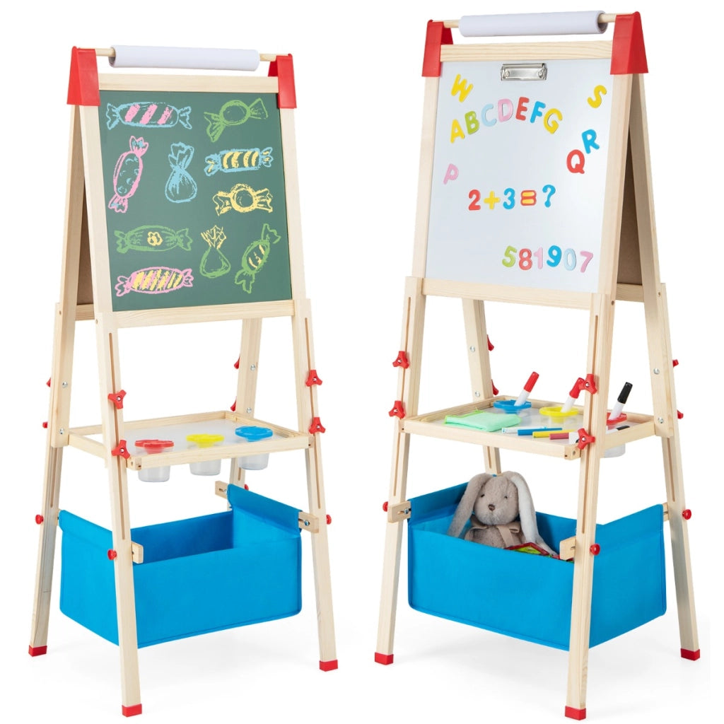 Cavalletto per bambini regolabile in altezza in legno, Cavalletto a doppio lato con rotolo di carta sostituibile-Cavalletti e lavagne bambini