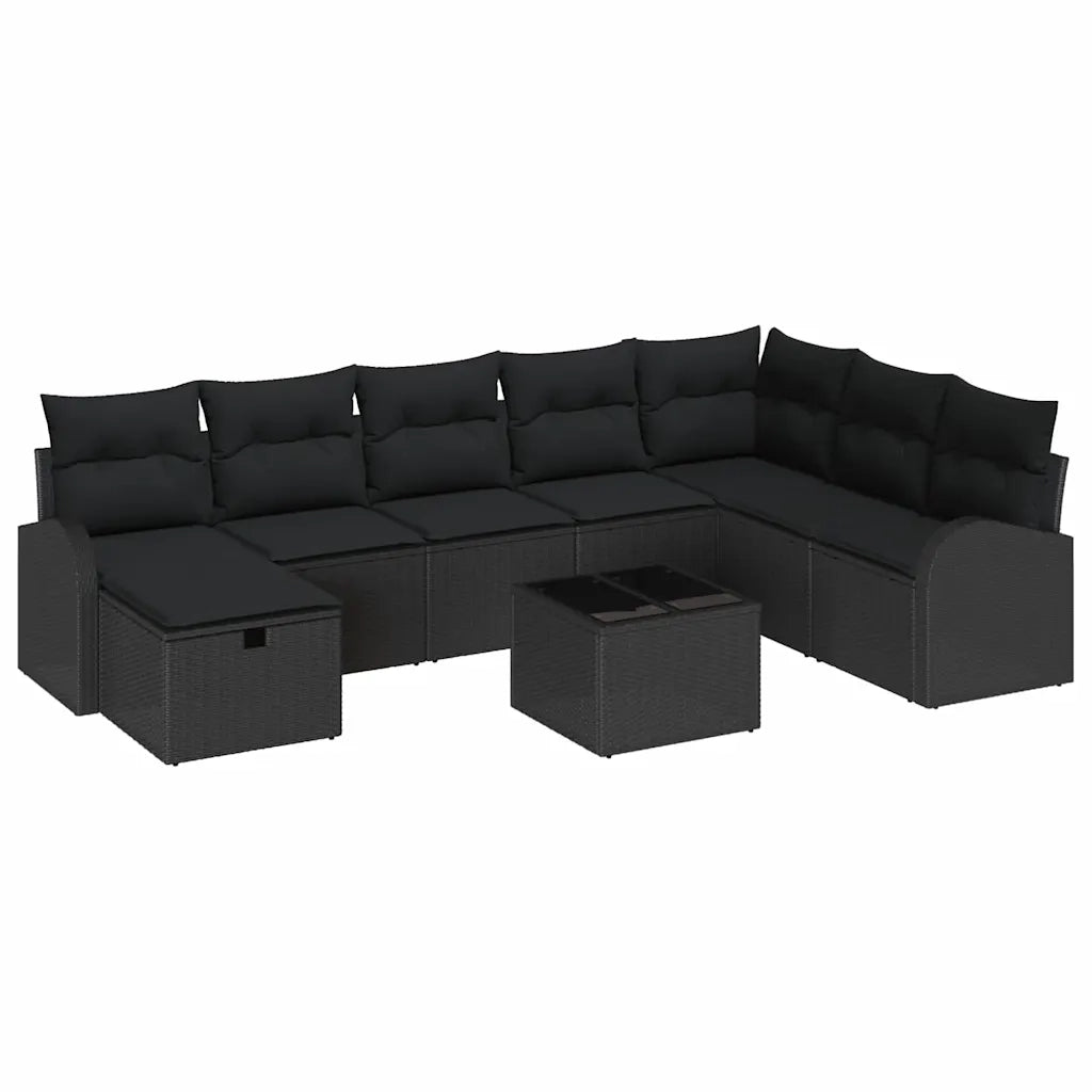 Set Divano da Giardino con cuscino 9 pcs Nero Poly Rattan 3360474