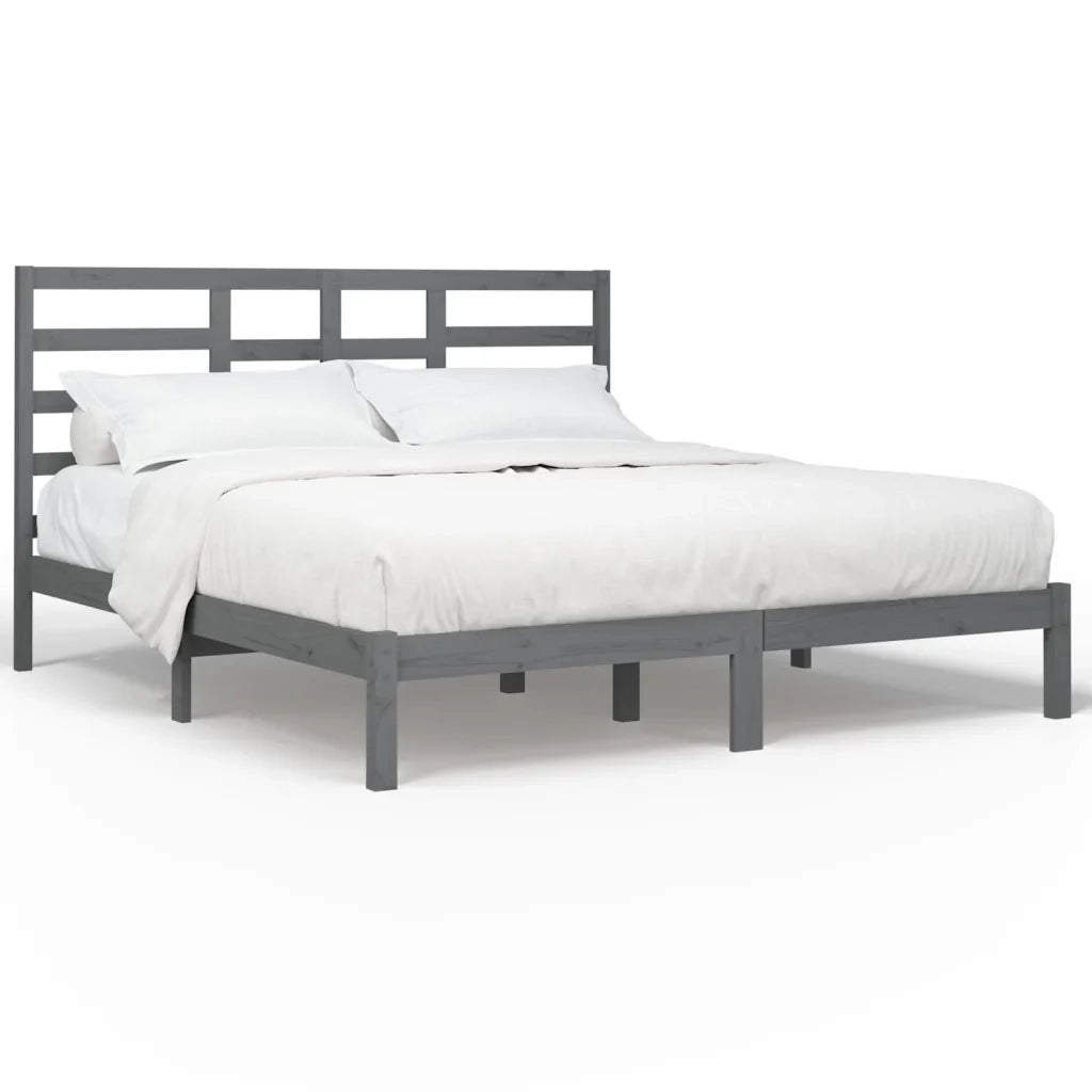 Letto matrimoniale | Letto per adulti | Giroletto Grigio in Legno Massello 200x200 cm