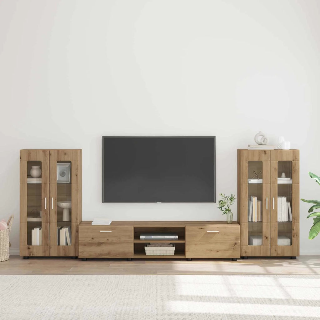 Set mobile TV FLORIN 3 pz-Credenza per TV Rovere artigianale Legno multistrato 386024