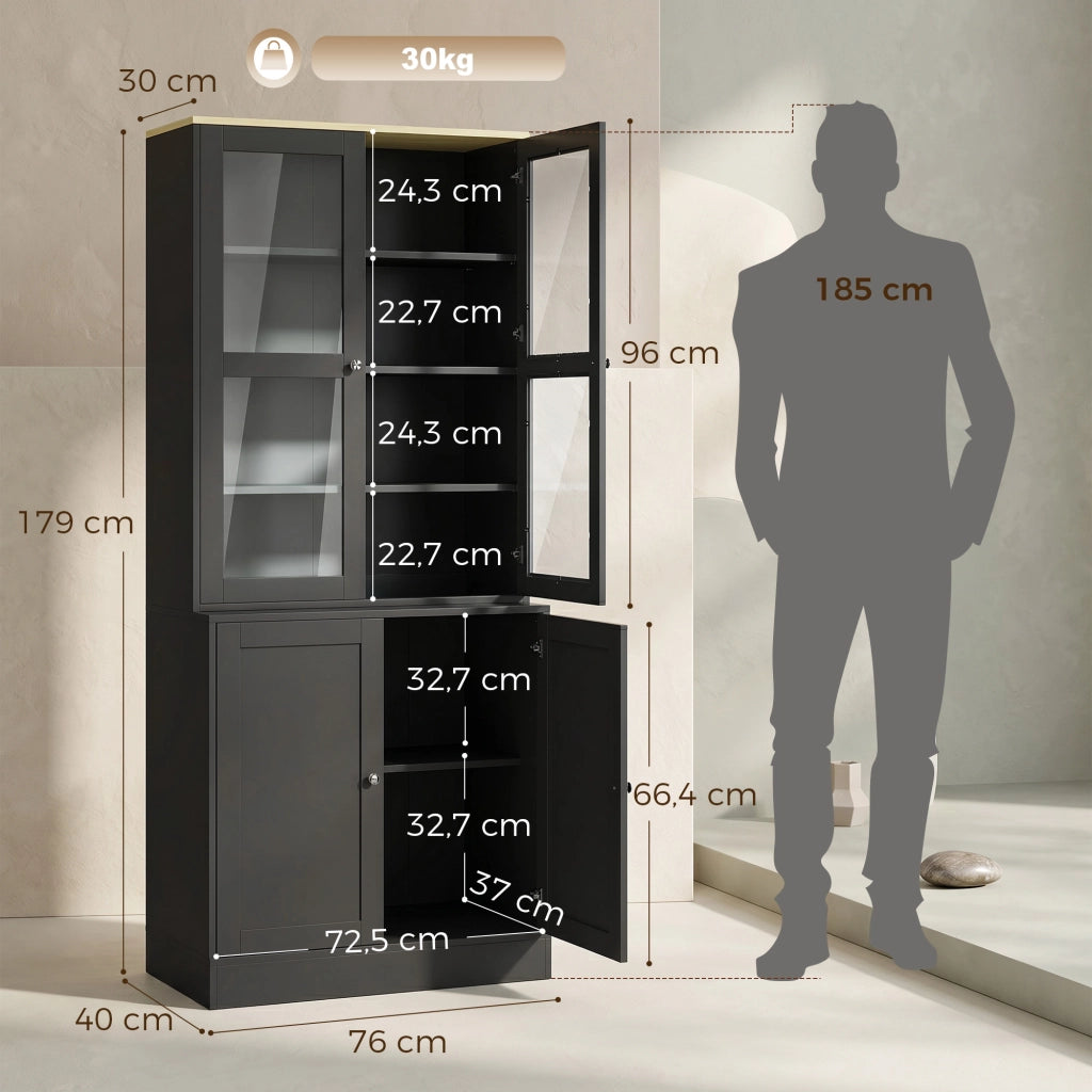 Libreria vetrina con 6 ripiani e 4 ante ¨C Minimal ¨C nero