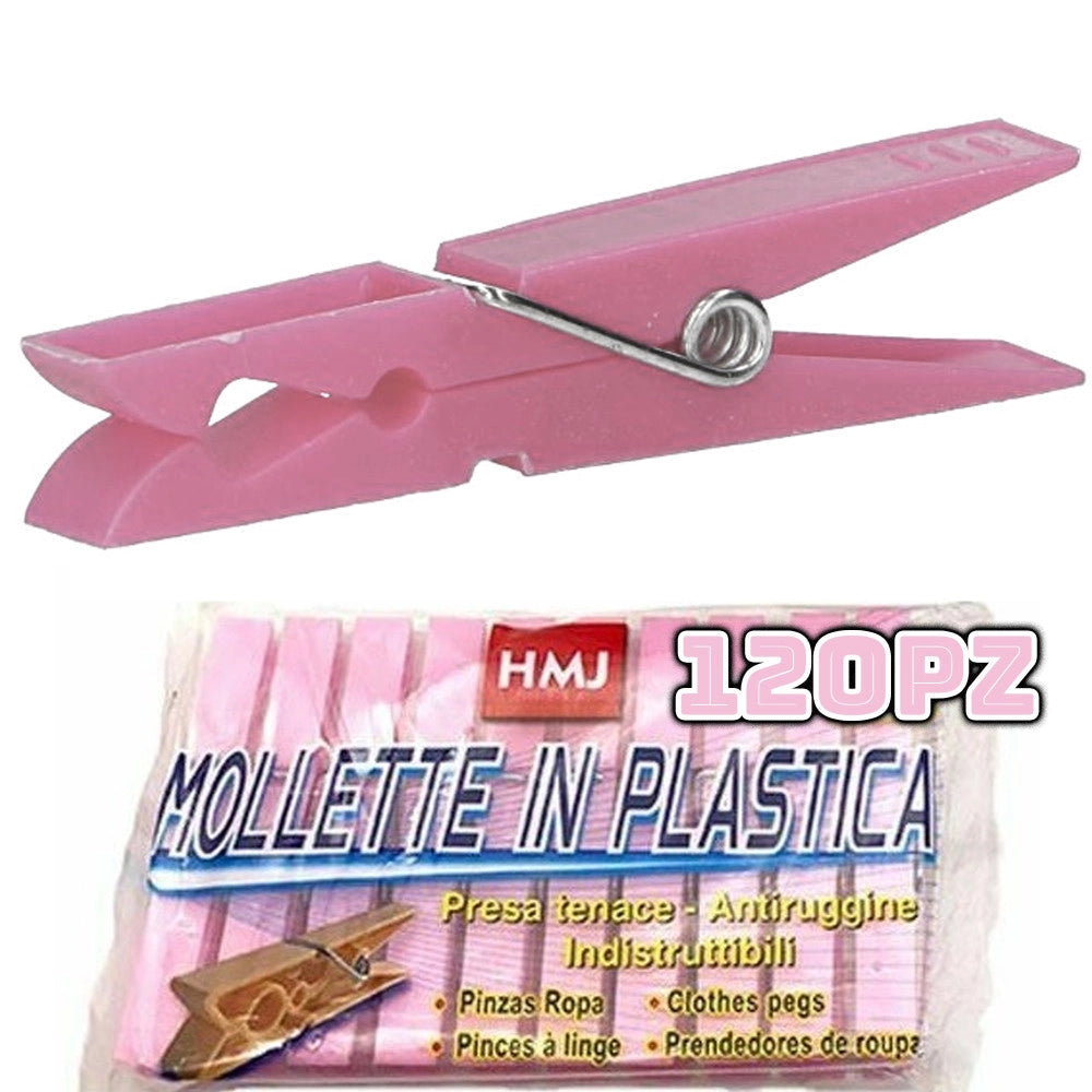 Trade Shop - Set 120 Pezzi Mollette Pinze Bucato Panni Plastica Extraforte Rosa -