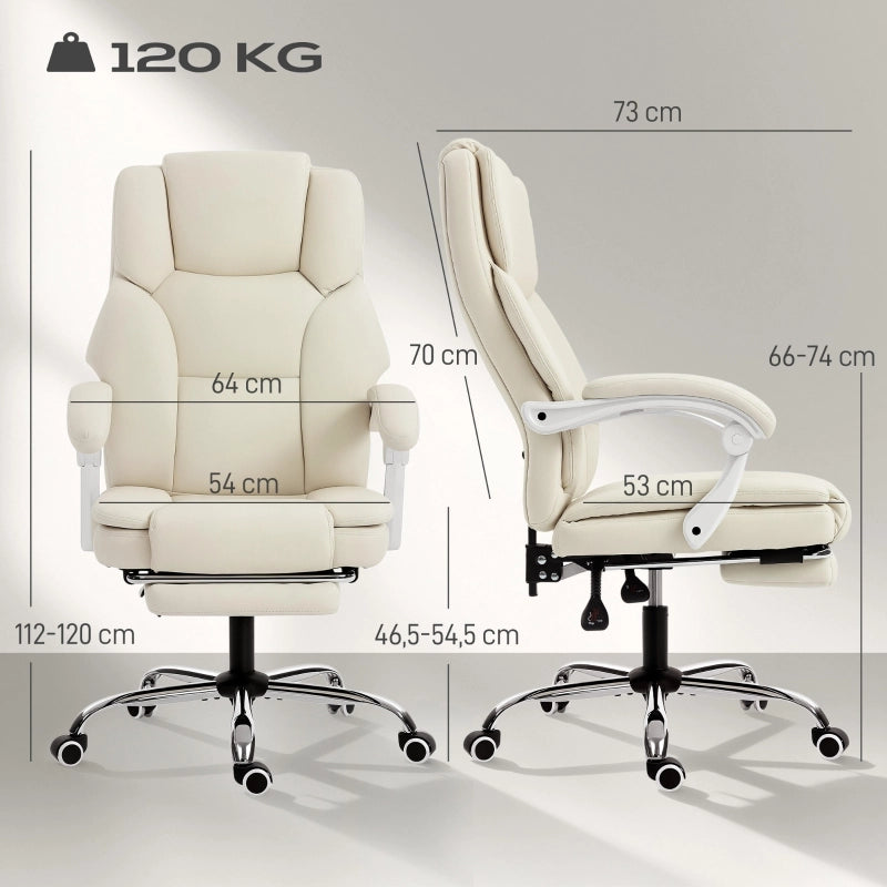 Sedia da ufficio con funzione reclinabile, sedia da scrivania, sedia girevole regolabile in altezza con poggiapiedi, 64 x 73 x 120 cm, beige
