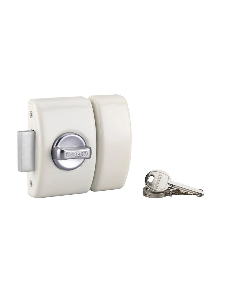 Chiavistello di sicurezza DESIGN 45 mm con cilindro a 5 perni, bianco, 3 chiavi – THIRARD