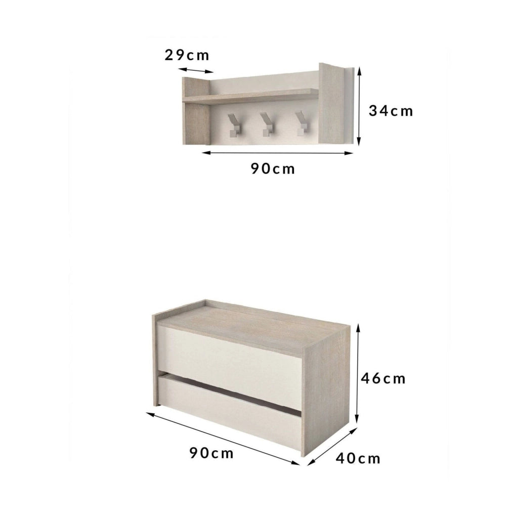 Mobile da ingresso Actinolite, Entratina moderna con appendiabiti, Mobile con scarpiera, Armadietto multifunzione, Cm 50x32h182, Rovere e Bianco
