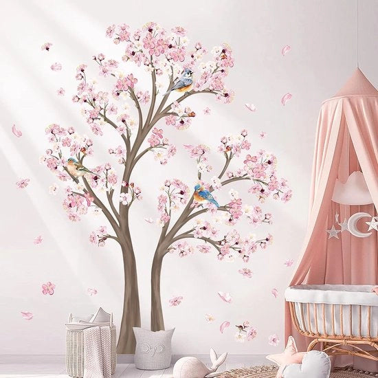 Gigantesco Cespuglio di Ciliegi in Fiore Rosa per Camera da Letto e Salotto - Bello Stelo di Fiori Muro Tatuaggio per Bambino e Camera dei Bambini - Decorazione Unica per la Parete con Albero (Altezza: 151cm)