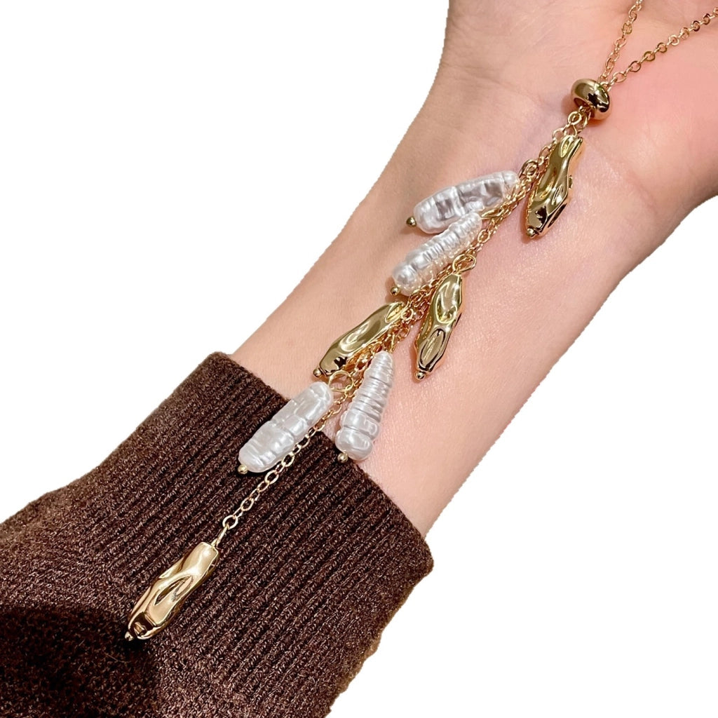 Collana di perle retr¨° a goccia irregolare, stile barocco, stile di nicchia, lunga catena a maglioni a strati
