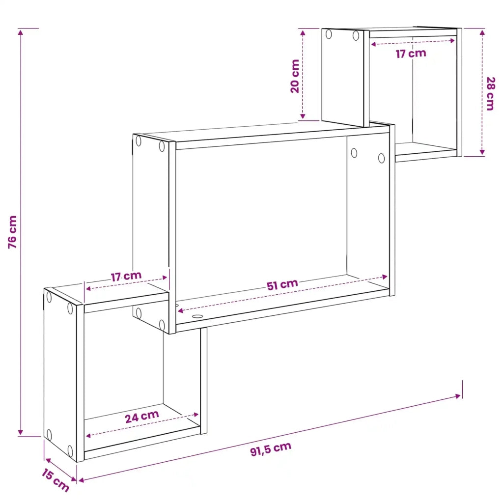 Scaffale da parete A parete Rovere Nero 91,5 x 15 x 76 cm 8012117