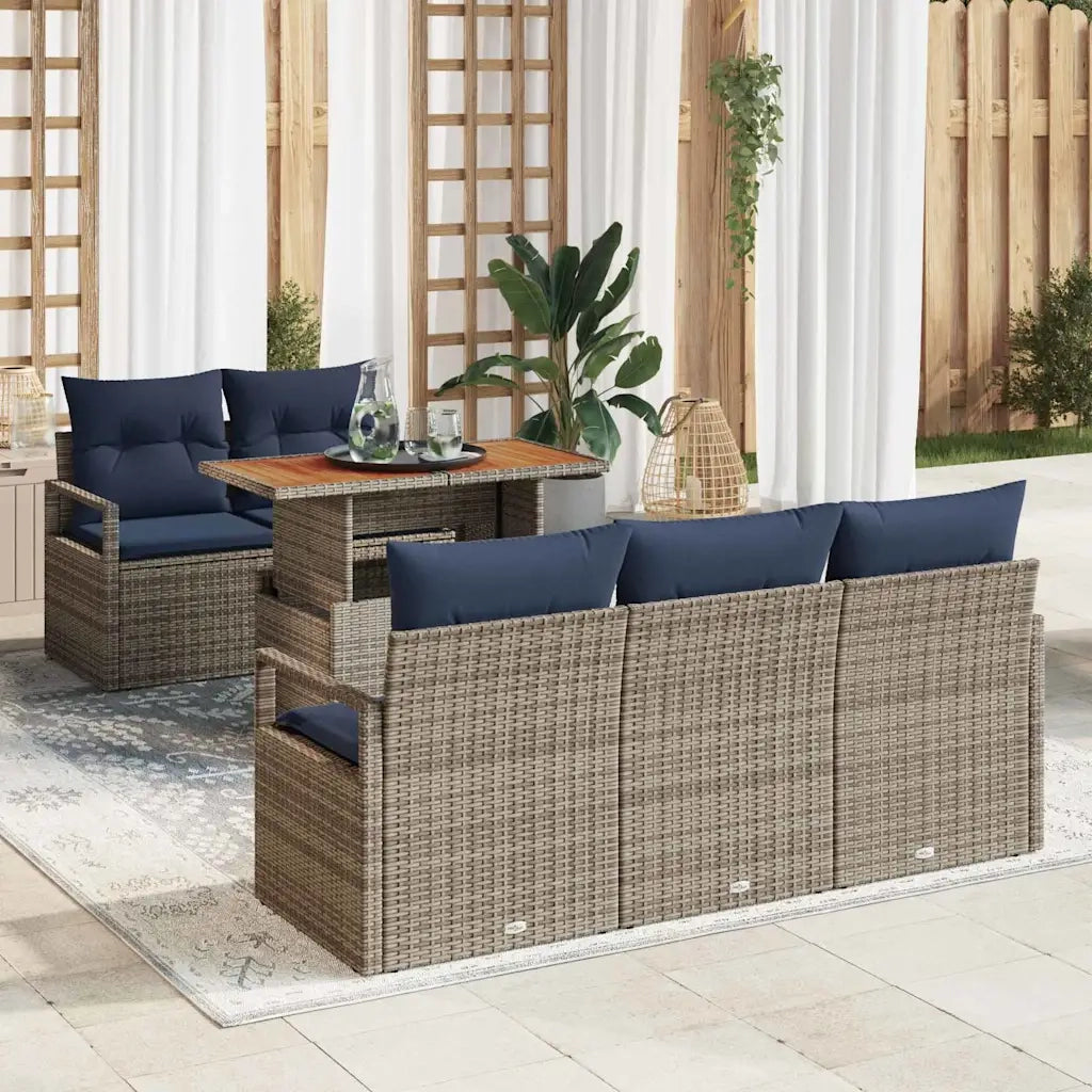 Set Divano da Giardino con cuscino 6 pcs grigio e blu navy 3349653