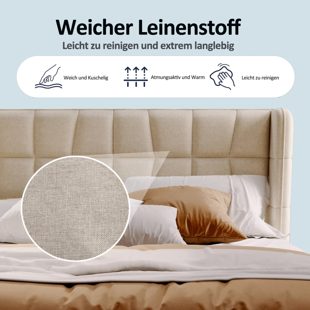 letto imbottito tessuto beige 140 x 200 cm