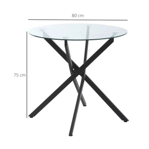 TAVOLINO rotondo in vetro temperato 80x80x75 cm nero con struttura in acciaio