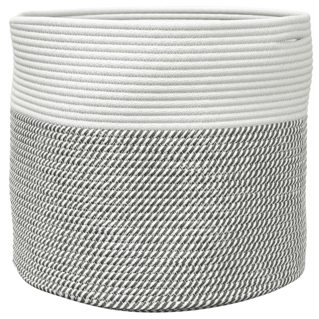 Cestino Portaoggetti Grigio e Bianco Ø40x35 cm in Cotone 358466
