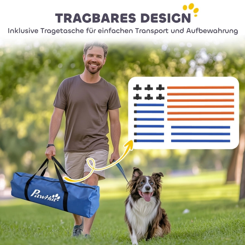 Set di agility per cani, equipaggiamento di agility in 3 pezzi con pali da slalom, borsa per il trasporto, set di allenamento per cani di tutte le