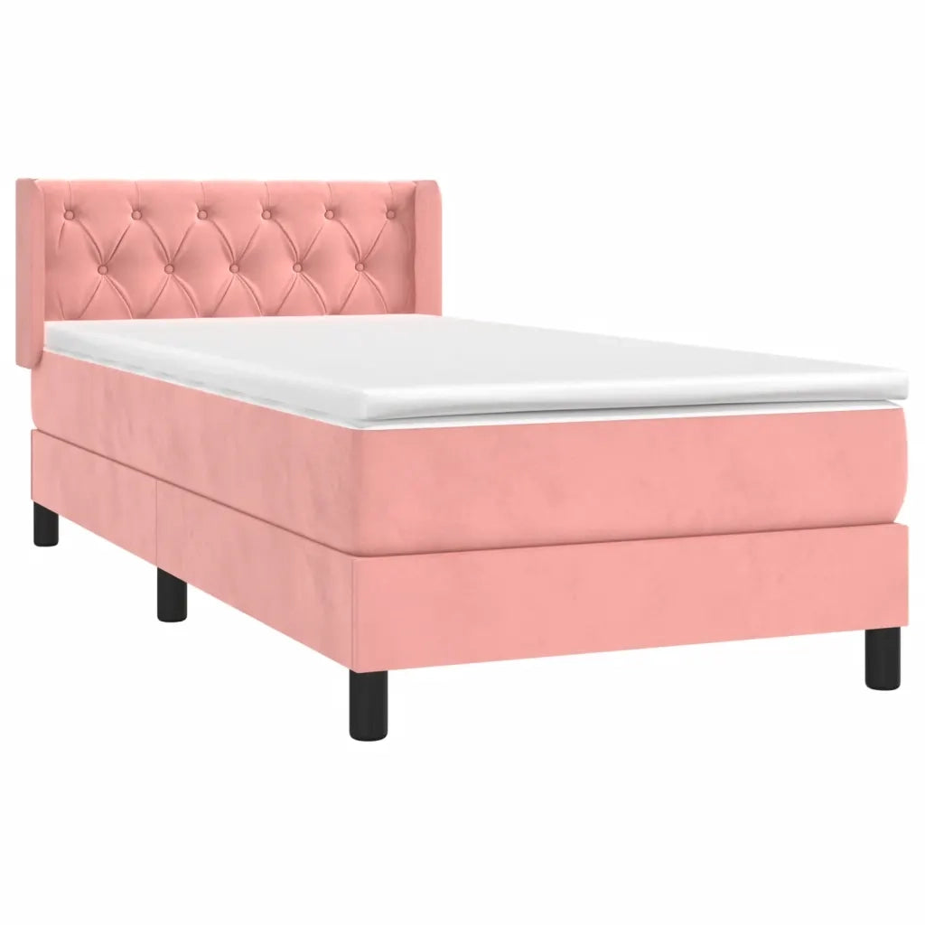 Letto singolo | Letto per adulti | Giroletto a Molle con Materasso Rosa 80x200 cm in Velluto