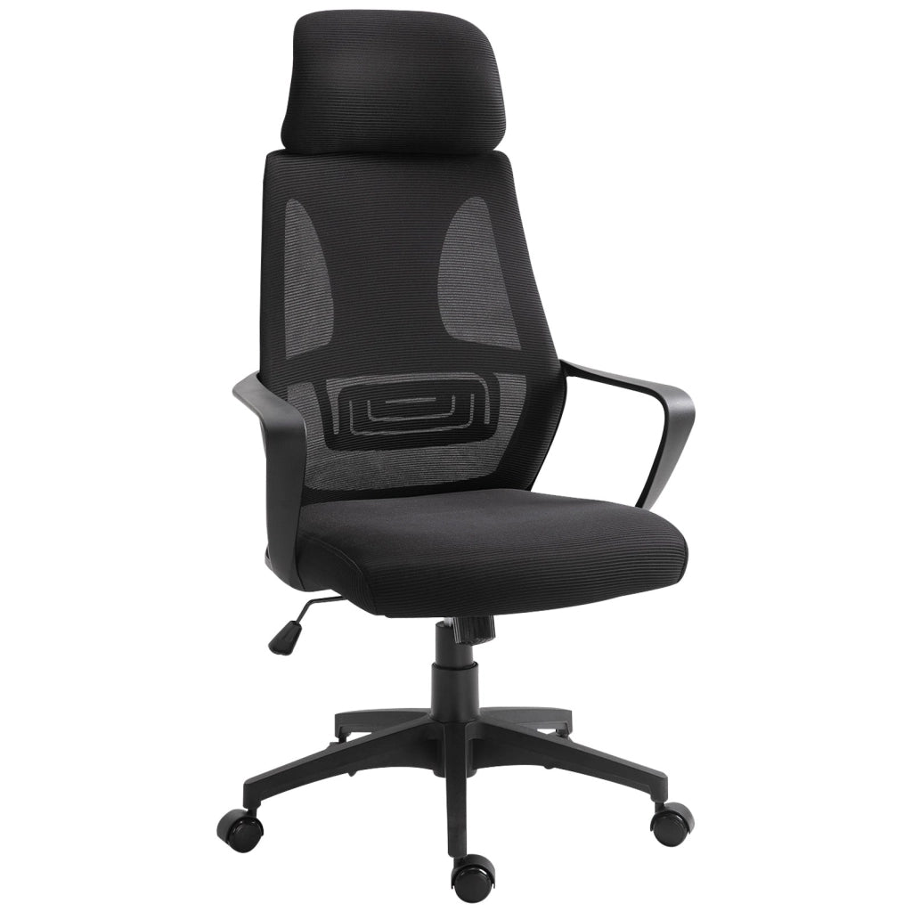 Sedia Operativa da Ufficio Reclinabile con Poggiatesta e Supporto Lombare 64x55x116-126 cm Nero