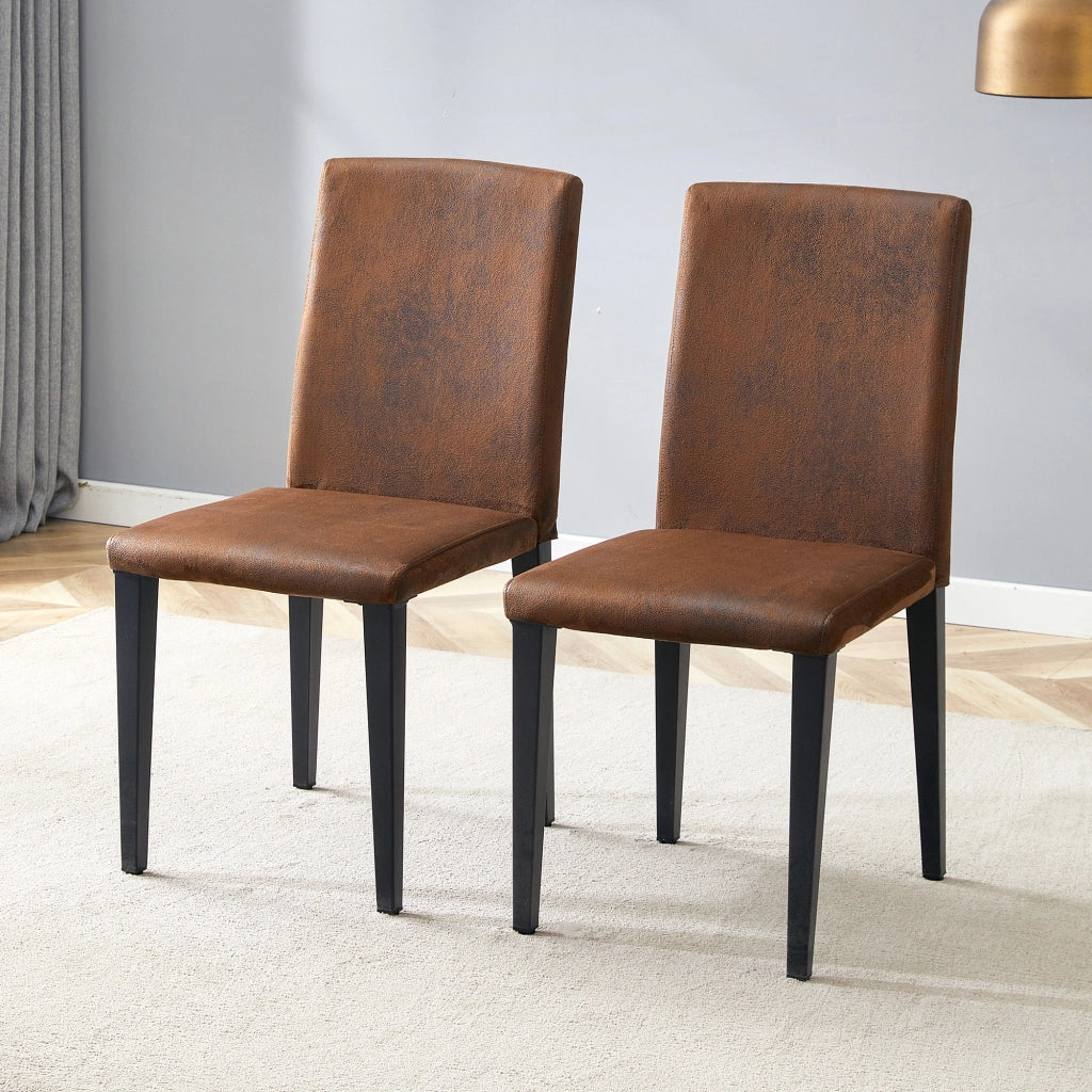 [Set di 2 sedie da pranzo minimaliste] Stile europeo con tessuto intrecciato marrone: tessuto tecnico marrone scuro + gambe in metallo nero. Si adatta