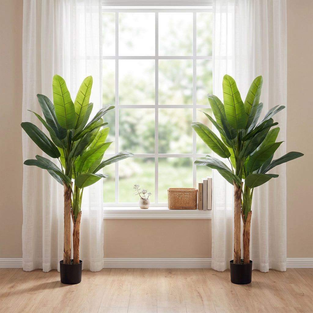 2 piante artificiali banano in vaso ¨C Minimal ¨C verde 150 cm
