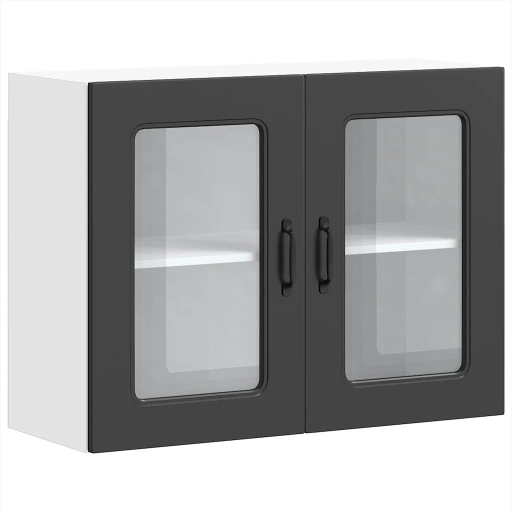 Pensile da Cucina con Porta in Vetro Kalmar Nero Truciolato 853608