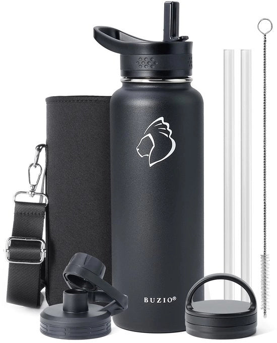 Bottiglia di plastica con beccuccio, bottiglia di plastica rovente di 1180ml con beccuccio e bottiglia di plastica isolata per acqua per sport, bottiglia di plastica isolata impermeabile, nera