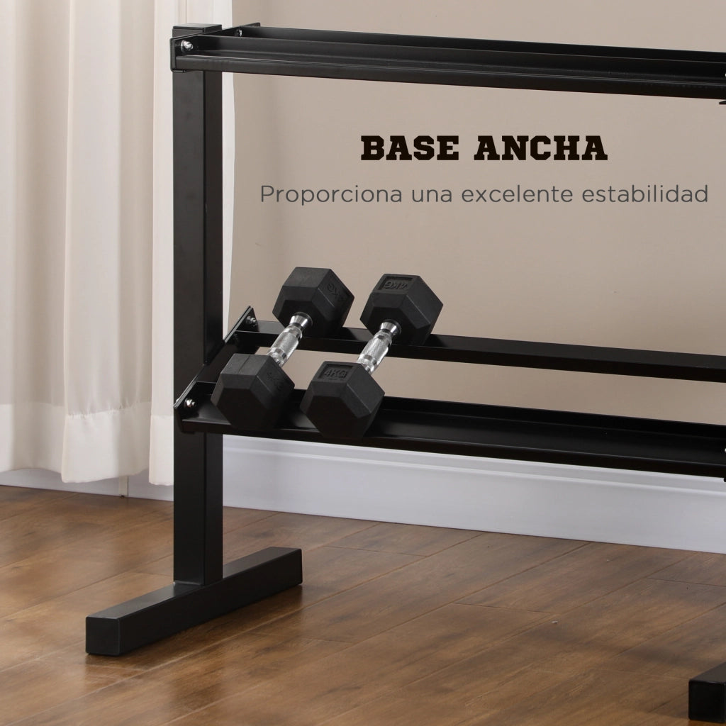 Rastrelliera per Manubri 2 Ripiani ¨C Xylo ¨C Acciaio Nero 94x52,5x82cm Portata 270kg
